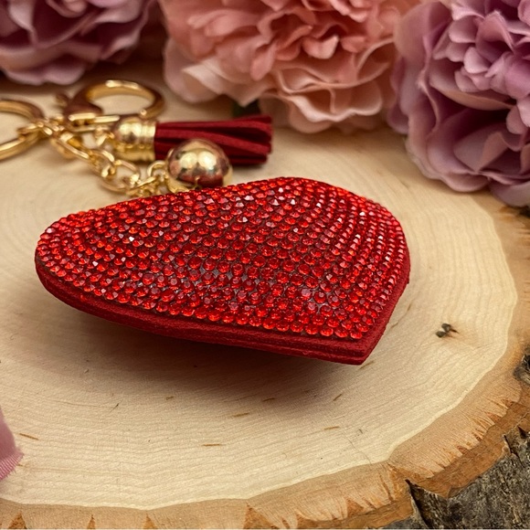 Red Rhinestone Heart Pendant with Tassel Keychain Charm - Picture 5 of 9
